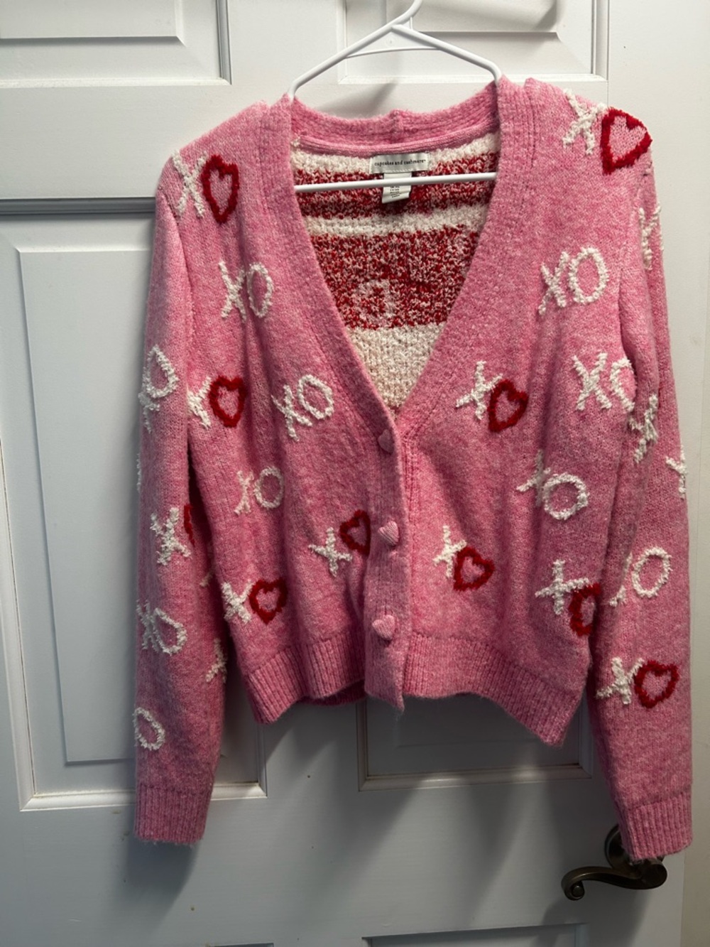 cupcakes & cashmere Pink Heart & XO Knit Cardigan